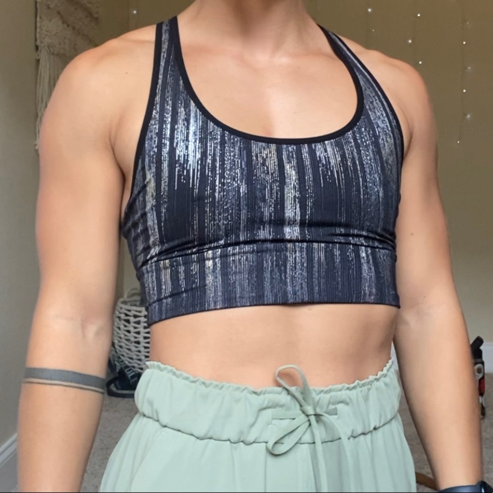 Victoria’s Secret sports bra, black with metallic gold & silver details